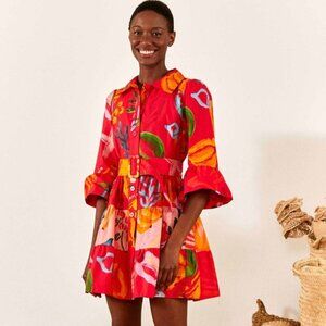 FARM Rio Bold Red Floral Belted Mini Dress